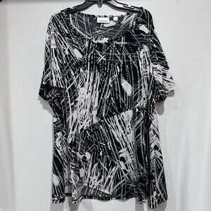 Avenue Shirt Womens 22/24 Black White Abstract Plus Size Tunic Top Stretch
